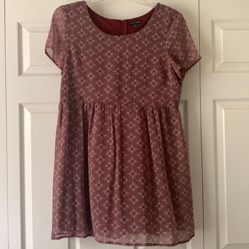 A pretty burgundy As U Wish dress.
